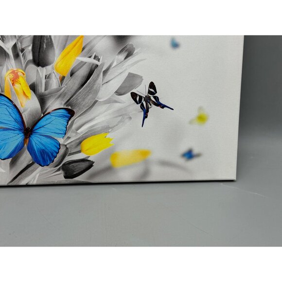 Set Of 3 Floral Canvas Wall Art Blue Yellow Flowers Butterflies rectangle READ - Picture 13 of 16